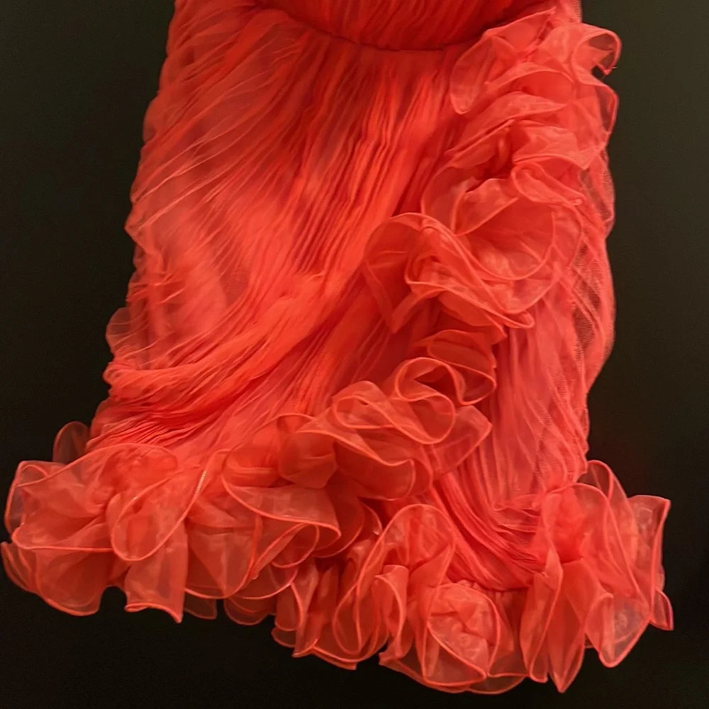 ASOS DESIGN Ruffle Mesh Red/Pink Mini Dress - Picture 4 of 7